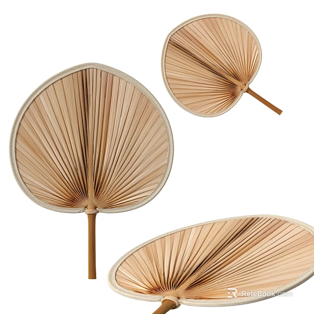 Natural Palm Leaf Fans With Wooden Handle For Daily Life Decorative Use 3d model 
