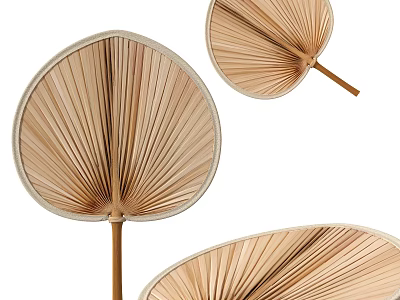 Natural Palm Leaf Fans With Wooden Handle For Daily Life Decorative Use 3d model