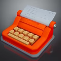 Orange Retro Typewriter Design With Paper Roll And Wooden Keys