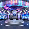 Modern Studio With Colorful Ring Lights Starry Sky Ceiling And Circular Stage 3d model