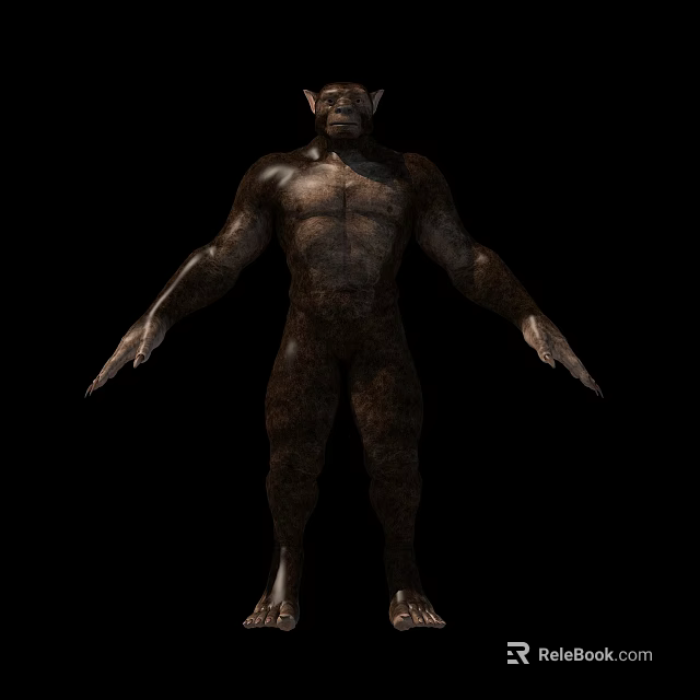 Muscular Ape Like Creature With Rough Skin Standing In Dark Background 3d model 