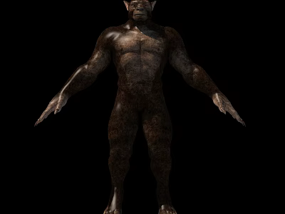 Muscular Ape Like Creature With Rough Skin Standing In Dark Background 3d model