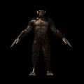 Muscular Ape Like Creature With Rough Skin Standing In Dark Background