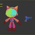 Gray Cat Character In Yellow Hoodie Standing With Red Toy Gun