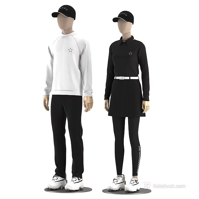Man Wearing White Long Sleeve Sweater And Black Pants Casual Fashion Outfit 3d model 