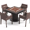 Modern Entertainment Table With Central Game Board Design Surrounded By Four Brown Leather Chairs