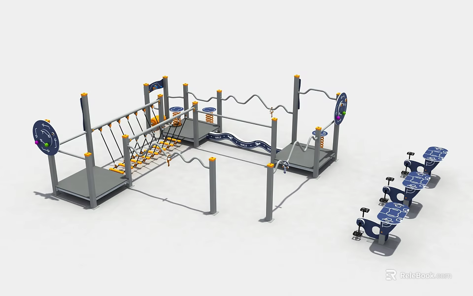 Multifunctional Outdoor Sports Equipment With Rope Climbing Net Ropes And Fitness Seats 3d model 