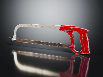 Hardware Tools Hacksaw With Red Handle Silver Blade And Reflection Effect 3d model