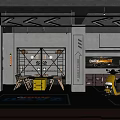 Modern 4S Store Interior Design With Strip Lighting Display Shelves Yellow Seats And Yellow Scooter