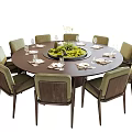 New Chinese Style Villa Dining Table and Chair Round Dining Tableware 3d model