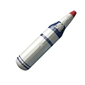 Technology Exhibition Hall Displaying Rocket Model With White Body Blue Stripes And Red Top