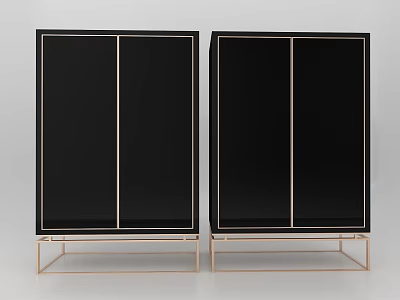 Elegant Modern Black Decorative Cabinets With Golden Frames And Metal Stands 3d model