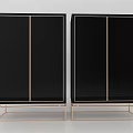Elegant Modern Black Decorative Cabinets With Golden Frames And Metal Stands
