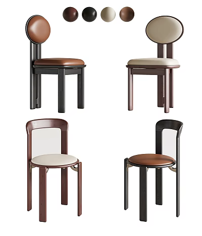 Modern Single Chairs With Leather Seats And Wooden Legs In Brown Black And White 3d model