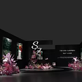 Photo Check In Spot With Black Display Walls Pink Flowers Curved Path And Picture Displays
