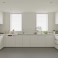 White Kitchen Interior With White Cabinets Window Blinds And Modern Appliances 3d model