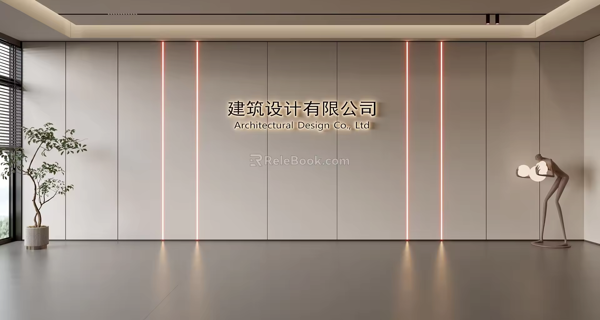 Front desk background wall hall background wall company image wall front desk reception background 3d model