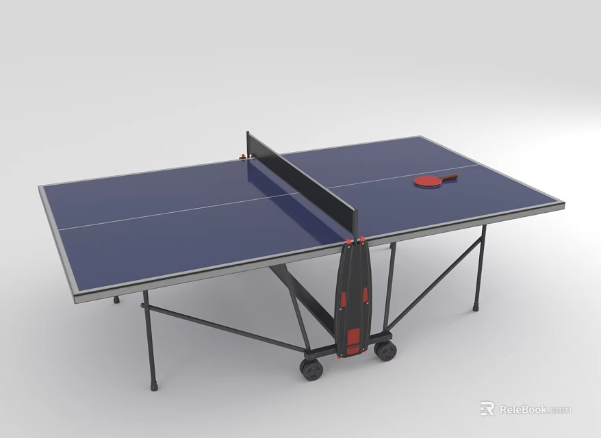 Blue Portable Ping Pong Table With Wheels Paddle And Sturdy Frame 3d model