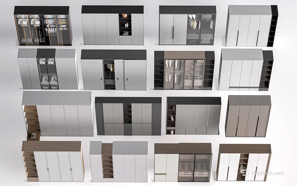 Various Modern Wardrobe Designs with Sliding Hinged Doors and Storage Solutions 3d model 