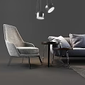 Modern Living Room With Gray Sofa Armchairs Side Tables Rug And Decorative Painting