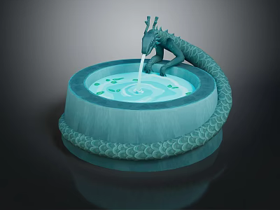 Decorative Dragon Shaped Garden Ornament Fountain With Circular Pool And Water Drops 3d model