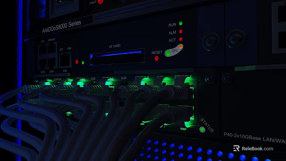 ARUCO58000 Series Server Rack With Network Ports Green And Blue Indicator Lights And Connected Cables 3d model 