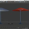 Outdoor Patio Umbrella Blue And Red Design With Sturdy Pole And Base