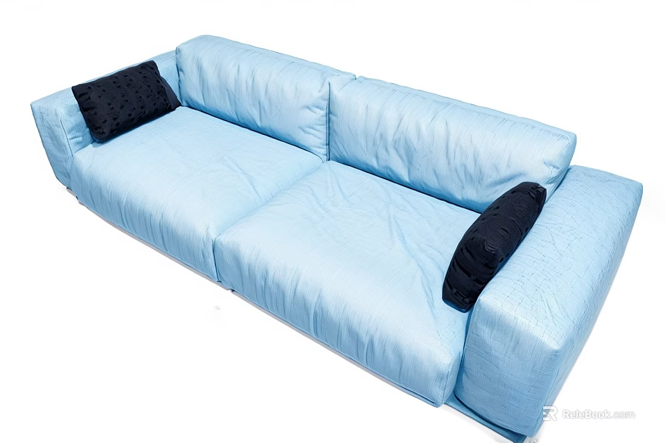 Light Blue Double Sofa With Black Cushions For Modern Living Room 3d model