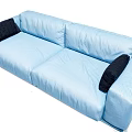 Light Blue Double Sofa With Black Cushions For Modern Living Room 3d model