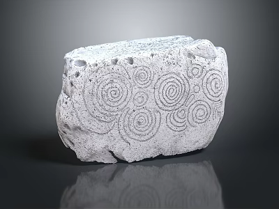 Decorative Stone with Intricate Spiral Carvings and Wooden Stand Display Piece 3d model