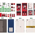 Essential Fire Equipment Including Fire Extinguishers Hydrant Cabinets Doors And Safety Signs 3d model