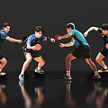 Men Playing Table Tennis in Dynamic Action Poses Holding Rackets in Motion 3d model
