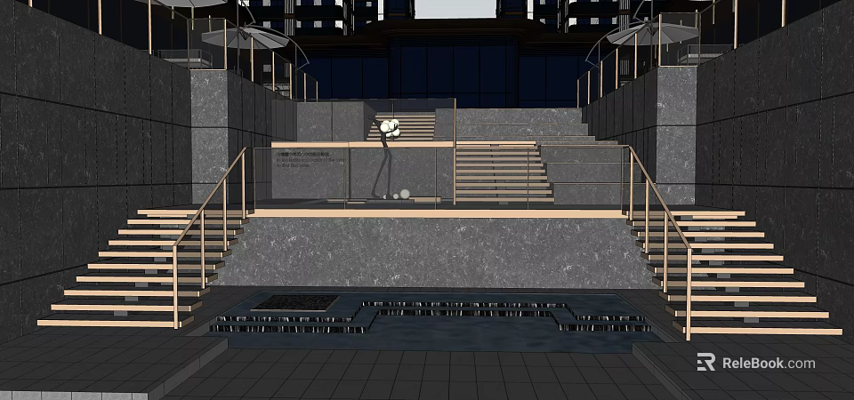 Modern Staircase Design With Metal Railings And Stone Steps In Urban Setting 3d model 