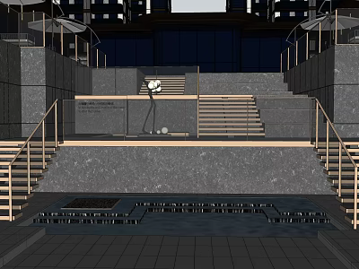 Modern Staircase Design With Metal Railings And Stone Steps In Urban Setting 3d model