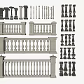 European-style Railing Post Railing 3d model