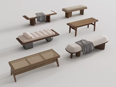 Modern Sofa Bench Designs with Wooden Frames Upholstered Cushions and Woven Panels 3d model