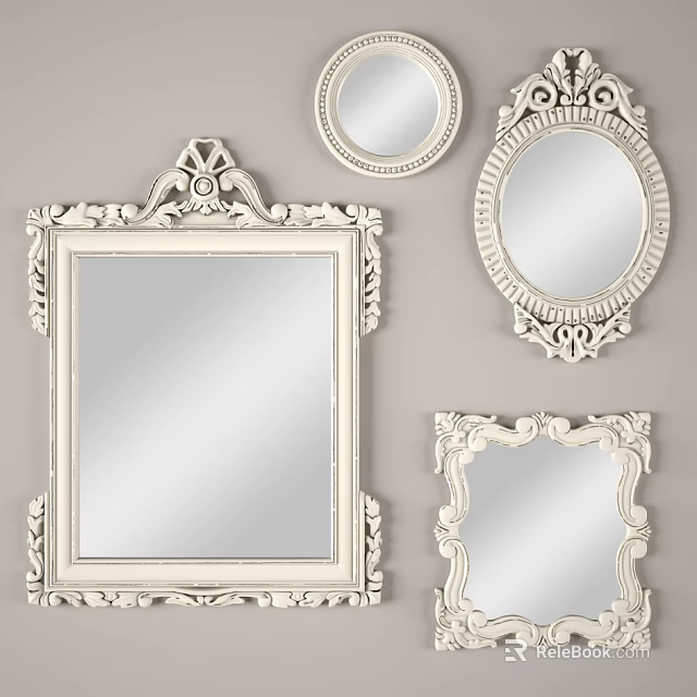 Ornate Decorative Mirrors With Carved Frames In Square Round Oval Shapes 3d model 