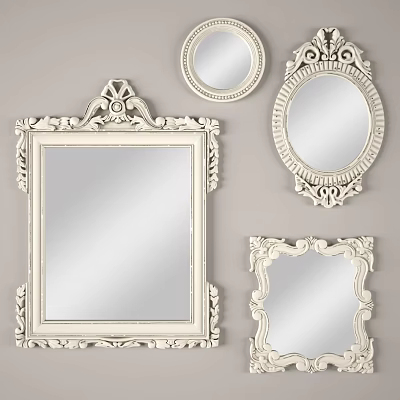 Ornate Decorative Mirrors With Carved Frames In Square Round Oval Shapes 3d model