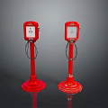 Two Red Charging Station Units With Display Screens And Cables On Stands