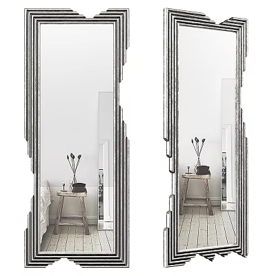Modern Decorative Mirror in Room With Wooden Table Vase White Wall and Wooden Floor 3d model