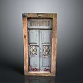 Vintage Double Door With Weathered Gray Surface And Intricate Diamond Pattern On Stone Frame