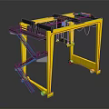 Yellow Gantry Crane With Black Frame Ladder And Movable Wheels 3d model