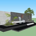 Modern Landscape Feature Wall With Stone Panels Flowing Water Circular Decor And Green Plants