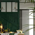 Cozy Living Dining Room Interior With Brown Leather Sofa Green Cushion Tree Stump Coffee Table