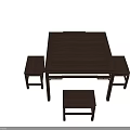 Wooden Square Dining Table Set With Four Benches Simple Style And Clean Lines
