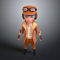 3D Animated Game Character Wearing Brown Aviator Hat Goggles Blue Eyes And Brown Outfit