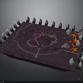 Purple Game Platform Scene With Surrounding Spikes Central Red Structure And Pink Gem