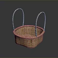 Little Animal Resting In Woven Basket With Two Curved Handles