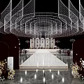Luxurious Banquet Hall With Elegant Ceiling Decor Central Runway And Floral Arrangements