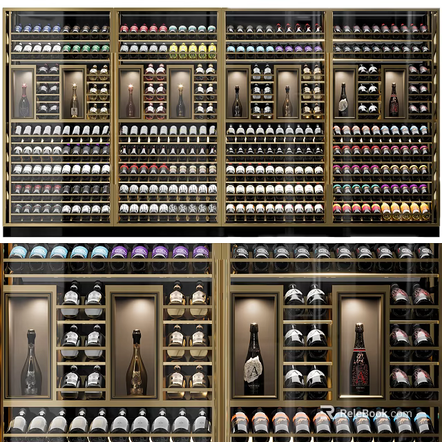 Modern Wine Cabinet With Multiple Shelves And Glass Doors For Bottles Storage 3d model 